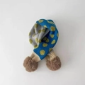 Winter knit polka dot scarf for children featuring blue and grey panels with brown pom poms - Polka Dot Gray and Blue (28#)