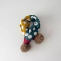 Knit kids scarf with polka dot patterns and plush brown pom-poms in yellow and green - Polka Dot Yellow and Green (27#)