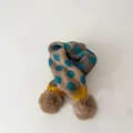 Brown knit scarf with blue polka dots and dark brown pom poms for toddlers - Polka Dot Khaki and Blue (26#)