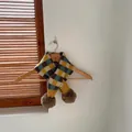 Kids' thick plaid knitted scarf with brown faux fur pom-poms in blue and yellow colors - Plaid Yellow (30#)