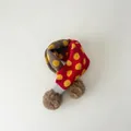 Winter knit baby scarf with colorful polka dots and brown pompom ball accents - Coffee and Red (25#)