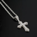 Collana con pendente a croce hip hop argento con zirconi cubici su catena a corda - Croce In Zirconia Quadrata Bianca