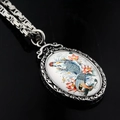 Vintage silver hip-hop necklace with koi fish pendant and ornate embossed edges - Koi Thangka Pendant with 60cm Emperor Chain