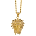 Hiphop ketting met gouden Indiaanse chief hanger, zirkonia en een gedraaide touwketting - Stijl 2 (Goud Strass Indiaans Opperhoofd) + 60 Touwketting