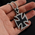 Men's punk gothic iron cross pendant necklace with black enamel inlay and box chain - Single Pendant (No Chain)