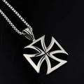Detailed view of polished stainless steel hollow iron cross pendant on a box chain link - Hollow Cross Silver Pendant With 60cm Rope Chain