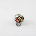 Skull ring for men with gold scorpion relief and red gemstone eye in stainless steel - US 8 / Silver and Gold (Red Zirconia Eyes)