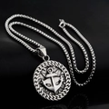 Silver stainless steel viking anchor compass round pendant necklace with box chain - Silver Anchor Pendant With 60cm Chain