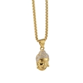 Hip hop Buddha head pendant necklace in gold finish with sparkling crystal rhinestones - Gold White Rhinestone Buddha Head with Long Chain