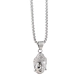 Hip hop Buddha head pendant necklace in silver stainless steel with sparkling rhinestones - Silver White Rhinestone Buddha Head with Long Chain