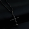 Collana hip hop in acciaio inossidabile nero con pendente a croce intrecciata e catena box per uomo e donna - Nero (Catena 60cm)
