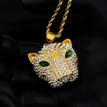 Hip-Hop-Halskette mit goldener Leopardenkopf-Anhänger, Strasssteinen und Seilkette - Goldener Leopardenkopf + 60cm Seilkette
