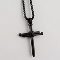 Collar hip hop con colgante de cruz de clavos negros de acero inoxidable y cadena de caja - 60CM / Negro