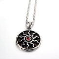 Vintage sun pendant necklace with red gemstone inlay and polished steel chain - Pendant Only
