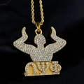 Detail of hip hop iced out gold pendant featuring Greek letters Omega Psi Phi and rope chain - Lifting Hands (ΩΨΦ Greek Letters) + 60cm Twist Chain