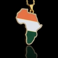 Hip hop style gold map pendant with flag colors and cubic zirconia on rope chain - Map Style (Rope Chain) / 60CM