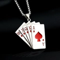 Punk Royal Flush Poker Anhänger Halskette aus Vintage Silber Stahl für Damen und Herren - Rote Herzen Flush / Nur Anhänger