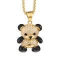 Collana con ciondolo a panda hip hop dorata con cristalli bianchi e neri luccicanti - Solo Ciondolo (Senza Catena)