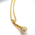 Hip hop gold microphone pendant necklace with sparkling rhinestones and box chain - Gold Pendant Only