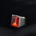 Men's vintage stainless steel ring with square red gemstone and geometric pattern - US 8 / Red Gemstone Silver