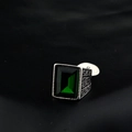 Men's vintage titanium steel ring with green square gemstone and Greek key pattern - US 8 / Green Gemstone Silver