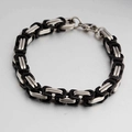 Pulsera de cadena hip hop de acero de titanio negro y plata estilo punk con cierre de langosta - Bicolor Negro