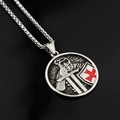 Collar de caballero templario con escudo de cruz roja y cadena de trigo para hombre - Plata + 60cm Cadena de Trigo