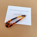 Classic tortoiseshell acetate hair clip in teardrop shape with handmade gold lettering - Khaki Tortoiseshell / Khaki