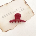 Handmade red acetate shark hair claw clip with gold lettering for elegant side styling - Red