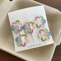 5-piece set of colorful flower hair clips with macaron enamel finish for girls - Green Flower Style