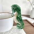 Molla per capelli a forma di cavalluccio marino in acetato verde marmorizzato - Verde