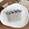 Elegant blue marble acetate flower hair comb with rhinestones and silver metal teeth - Blue & Pink