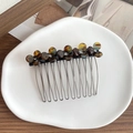 Elegant tortoiseshell flower hair comb with rhinestones and 10 silver metal teeth - Tortoiseshell Brown