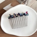 Elegant 11-tooth metal hair comb with colorful marble acetate flowers and rhinestones - Colorful