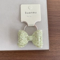 Sparkly light green sequin bow hair tie for girls with glittery elastic band - 1-Green