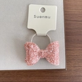Pink sequin bow hair tie for girls with sparkling finish on a white display card - 3-Pink