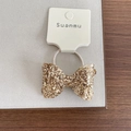 Sparkly gold sequin double bow hair tie for girls on a white branded display card - 4-Champagne