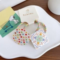 Colorful woven elastic hair ties with round polka dot and floral square charms - Colorful Polka Dots and Geometric Floral Style / 1-Colorful Polka Dots