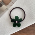 Haargummi mit grünem Blumenanhänger aus Harz und braunem, hochflexiblem Gummiband - Grün mit Blume
