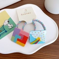 Colorful woven elastic hair ties with rainbow and geometric charms for kids - 6-Square Oil Painting