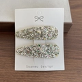 Paire de barrettes à cheveux scintillantes en forme de goutte avec paillettes multicolores - Argent Blanc