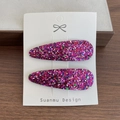 Barrettes à cheveux à paillettes violettes brillantes pour enfants sur emballage - Rouge Rose