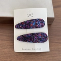 Barrettes à cheveux à paillettes multicolores en forme de goutte, lot de 2 pièces - Rouge & Bleu