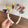 Cerchietto Halloween per bambina con pagliaccio con cappello da mago e gatto nero glitter - Stile Gatto Fantasma