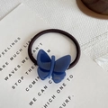 Élastique à cheveux papillon bleu marine en acétate avec bande élastique marron - Bleu