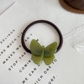 Olive green acetate butterfly hair tie with high elastic band and handmade texture - Green