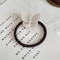 French style hair tie with cream acetate butterfly charm and thick black elastic rope - Ins White