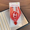 Kids red beaded jewelry set with heart pendant necklace and crown accessories - Red