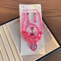 Pink heart and crown gemstone beaded jewelry set for girls including necklace and rings - Rose Red