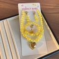 Kids yellow beaded jewelry set with heart pendant necklace, bracelet, and ring - Yellow